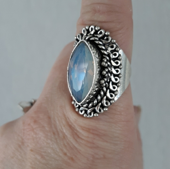 New Unique Milky Opal Opalite 925 Silver Ring. - Picture 3 of 8